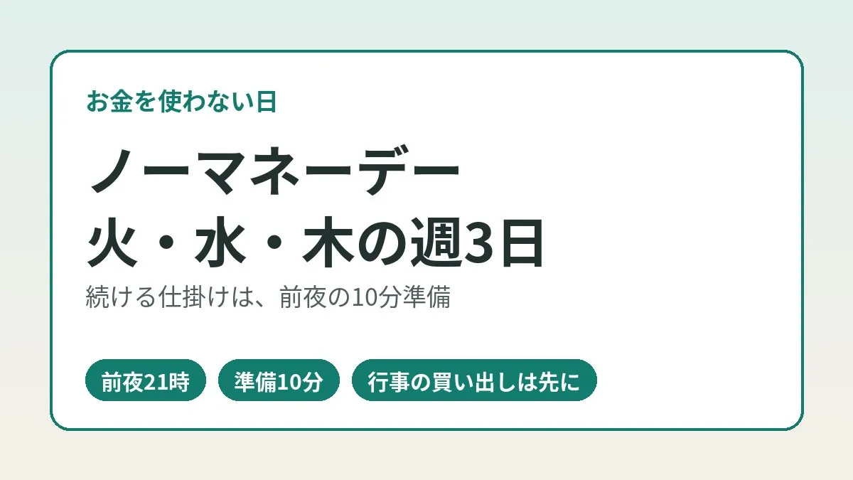 ノーマネーデーを週3日にするやり方|前夜21時の10分準備と行事の買い出しの落とし穴